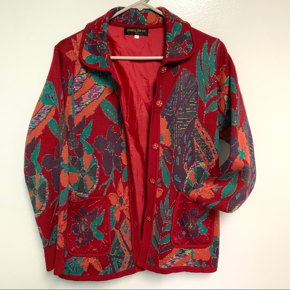 Young Jin Sa Sweaters - Young Jin Sa Button Up Collared Vintage Button Up Cardigan Size Large